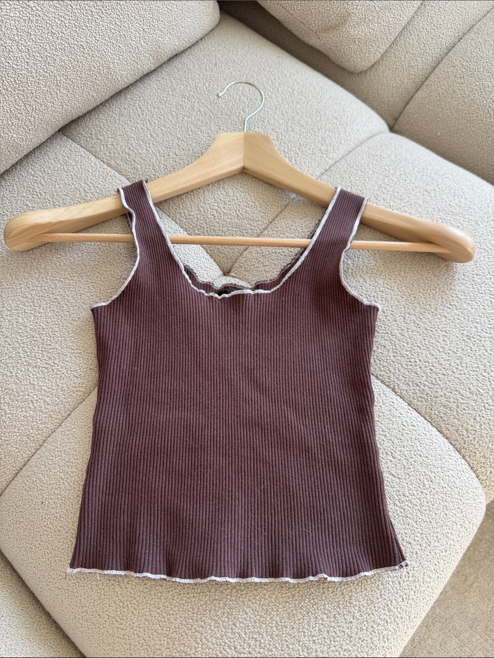 Ribbed Scoop Neck Tank Top in Chocolate Brown